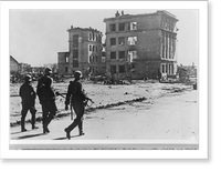 Ruins of Stalingrad, Russia, Sept. 1942: three German soldiers walking down desolate street, Vintage Poster