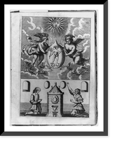 Alchemical scene showing two putti holding philosopher's stone containing image of Hermes, below which are a man and a woman kneeling before furnace where transmutation is to take place Antique W