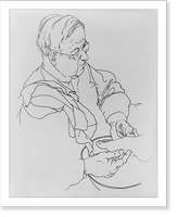 Old man with glasses washing foot Classic, Historic Print