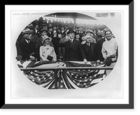 Calvin Coolidge throwing out baseball at opening game, flanked by Mrs. Coolidge & baseball Commissioner Kenesaw Mountin Landis, Historic Print