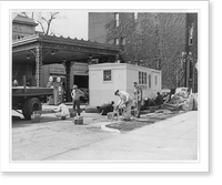 Model of Wingfoot prefabricated home manufactured by Goodyear in front of Goodyear service station, Washington, D.C. Classic, Historic Reproduction