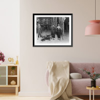 3 men with canes, wearing dirty clothing, top hats, spats, and monocles, looking over a portion of the partially wrecked Waldorf, New York City, Vintage Print