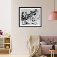 Four girls feeding young goat, Antique Poster