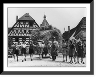 Eight children with man and oxen-drawn wagonload of hay or straw, Antique Poster