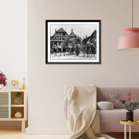 Eight children with man and oxen-drawn wagonload of hay or straw, Antique Poster