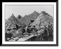 Historic Framed Print, [Women buttering bread in front of tents],  17-7/8" x 21-7/8"