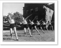 Six girls throwing javelins. Classic, Historic Reproduction