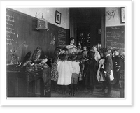Teacher and group of grade school children standing around bird cage and studying birds, Washington, D.C, Vintage Poster