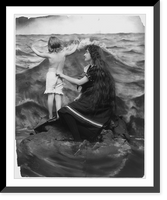 Historic Framed Print, [Woman and girl on rock by ocean],  17-7/8" x 21-7/8"