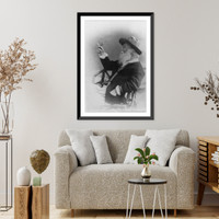 Historic Framed Print, [Walt Whitman, half-length portrait, seated, facing left, wearing hat and sweater, holding butterfly] - 3,  17-7/8" x 21-7/8"