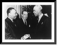 Historic Framed Print, [Roy Wilkins shaking hands with Dr. Martin Luther King at a gathering in New York City during the 1960's while Mayor Robert Wagner looks on,  17-7/8" x 21-7/8"