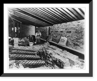 Man laying bricks inside building, Vintage Poster