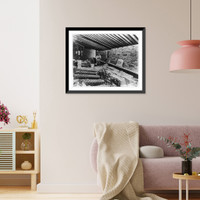 Man laying bricks inside building, Vintage Poster