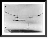 View from airplane of biplanes flying in formation: Frontal view of airplanes, Historic Reproduction