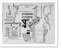 Historic Framed Print, [Government building (Custom House,  Post Office,  and Court Room"),  Broad Street and Long Wharf Street,  Providence,  Rhode Island. Stair paneling and baluster details]",  17-7/8" x 21-7/8"
