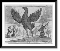3 Asian men on their knees praying to large bird, Antique Print