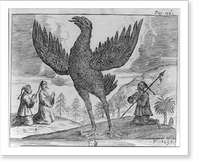 3 Asian men on their knees praying to large bird, Antique Print