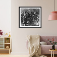 Old man with lamp walking behind woman, Antique Print