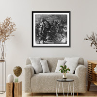 Old man with lamp walking behind woman, Antique Print