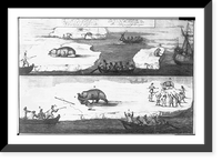 2 illustrations of men hunting polar bears, with spears, on icebergs and in water, from boats and ship - Greenland, ca. 1700 Classic, Vintage Poster