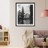 Historic Framed Print, Looking up Merced River, from Sentinel Hotel,  17-7/8" x 21-7/8"