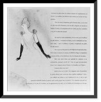 French cabaret singer Yvette Guilbert wearing gown and long black gloves; illustration and surrounding text, Historic Reproduction
