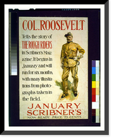 Historic Framed Print, Col. Roosevelt tells the story of the Rough Riders in Scribners Magazine. January Scribners. H.C. Christy.,  17-7/8" x 21-7/8"