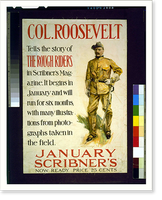 Historic Framed Print, Col. Roosevelt tells the story of the Rough Riders in Scribners Magazine. January Scribners. H.C. Christy.,  17-7/8" x 21-7/8"