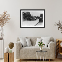 Historic Framed Print, [Neptune fountain, Library of Congress, with 2 couples seated on wall of fountain],  17-7/8" x 21-7/8"