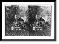 Africans cooking in campsite, deer hanging from tree and an antelope lying by tent, Vintage Wall Art