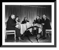 Theodore Granik, Clare Boothe Luce, and 3 men around table with microphones, Antique Print