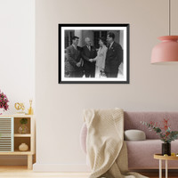 Harry Truman shaking hands with a woman, standing between two men Classic, Antique Wall Art