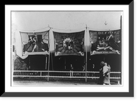 Historic Framed Print, [Midway of carnival showing 3 sideshow billboards],  17-7/8" x 21-7/8"