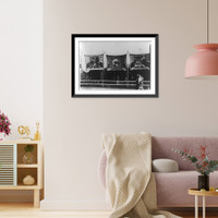 Historic Framed Print, [Midway of carnival showing 3 sideshow billboards],  17-7/8" x 21-7/8"