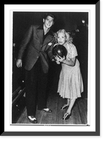 Ronald Reagan with Jane Wyman holding bowling ball on bowling alley; scene from Brother Rat, Historic Print