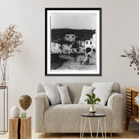 Small Italian village; woman, 2 small children, and man in foregrd. Classic, Antique Print