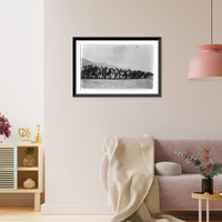 Historic Framed Print, [Large group of Mexican men (soldiers?) during the Mexican Revolution: side view walking away from camera],  17-7/8" x 21-7/8"
