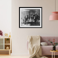 Group of 7 chemists around table with laboratory equipment Classic, Historic Reproduction