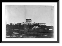 Historic Framed Print, [West front of the United States Capitol, with the new cast-iron dome under construction. In the foregrd. is the Tiber Creek or Washington City Canal and the octagonal greenhouse for the Botanic Garden],  17-7/8" x 21-7/8"