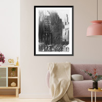 Historic Framed Print, [Crowded street scene with skyscrapers in haze in New York City],  17-7/8" x 21-7/8"