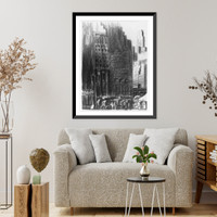 Historic Framed Print, [Crowded street scene with skyscrapers in haze in New York City],  17-7/8" x 21-7/8"