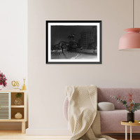 Historic Framed Print, [Statue of Maj. General George H. Thomas in Thomas Circle, Washington, D.C., in snow at night],  17-7/8" x 21-7/8"