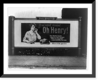 Billboard illustration showing a woman eating an Oh Henry candy bar, Historic Print