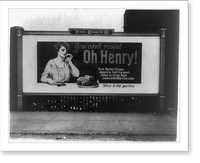 Billboard illustration showing a woman eating an Oh Henry candy bar, Historic Print