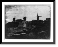 Moulins de Montmarte. (Percement de la rue Tholoz&eacute;). Buildings and windmills, Paris, Vintage Poster