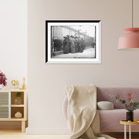 Historic Framed Print, Szechenyi wedding - society reporters outside gate, New York,  17-7/8" x 21-7/8"