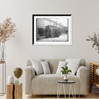 Historic Framed Print, Szechenyi wedding - society reporters outside gate, New York,  17-7/8" x 21-7/8"