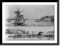 Historic Framed Print, [2 river scenes: one with 4 ships and one with a large raft],  17-7/8" x 21-7/8"