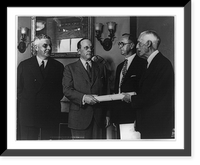 Secretary of Treasury Andrew Mellon handing Eugene Meyer, Jr., his commission as Governor of the Federal Reserve Board at Washington, as Roy Young and F.A. Birdsell look on Heritage Wall Art Prin