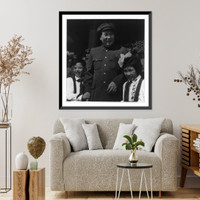 Historic Framed Print, Chairman Mao Tse-tung with 2 young pioneers, while reviewing the National Day parade, 1951,  17-7/8" x 21-7/8"